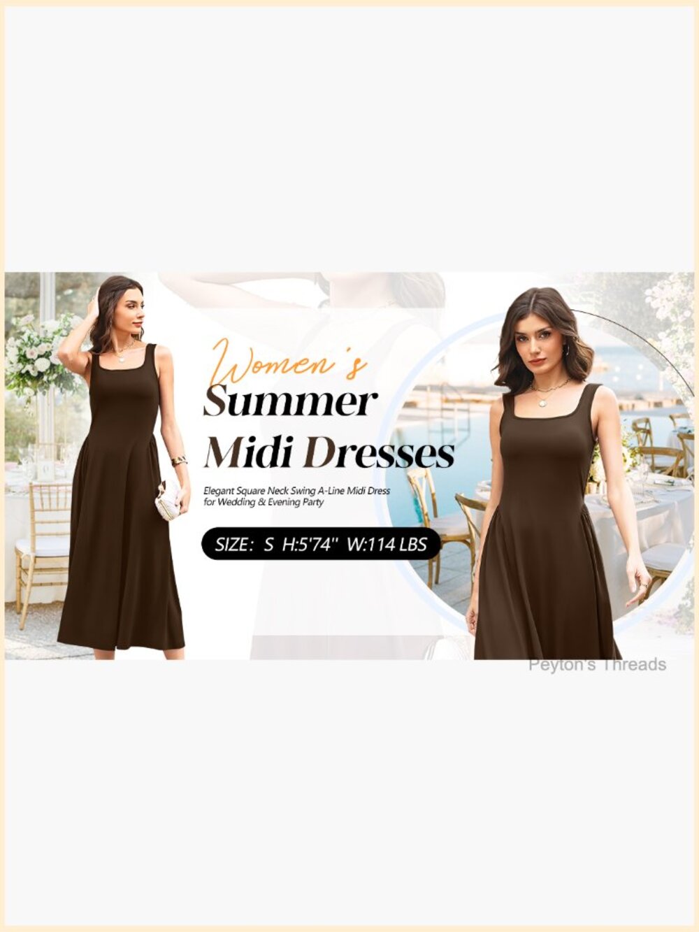 Square Neck Corset A-Line Maxi Dress Ruffle Ruched Waist Flowy Sleeveless Midi - Picture 7 of 7